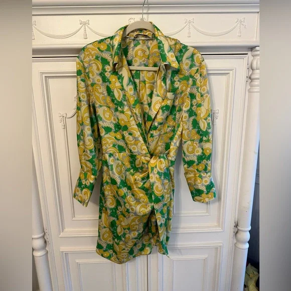 ZARA GREEN AND YELLOW PRINTED DRESS